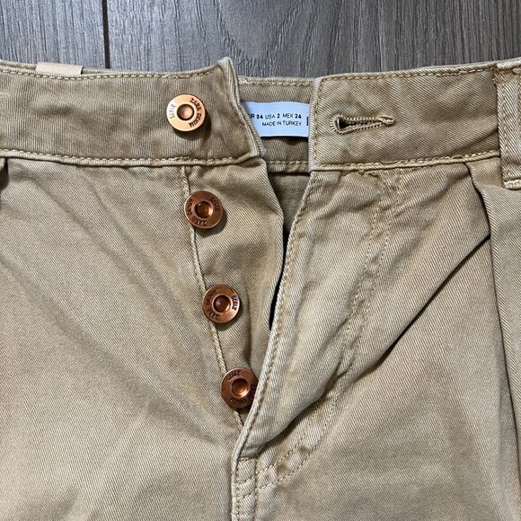 Zara Button Fly Khaki Trouser Pants Size 2 - Picture 3 of 4